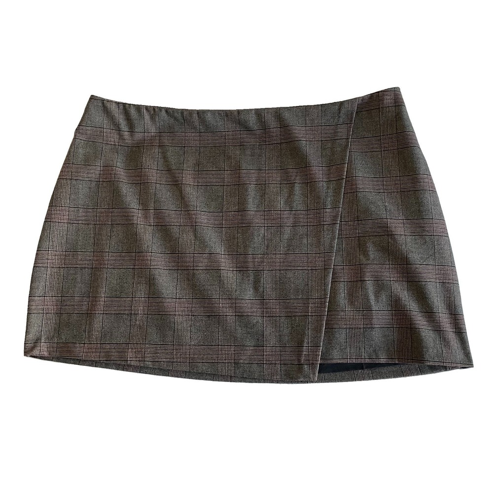 Old Navy 2X Brown Glen Plaid Faux Wrap Mini Skirt Stretch Lined Plus Size